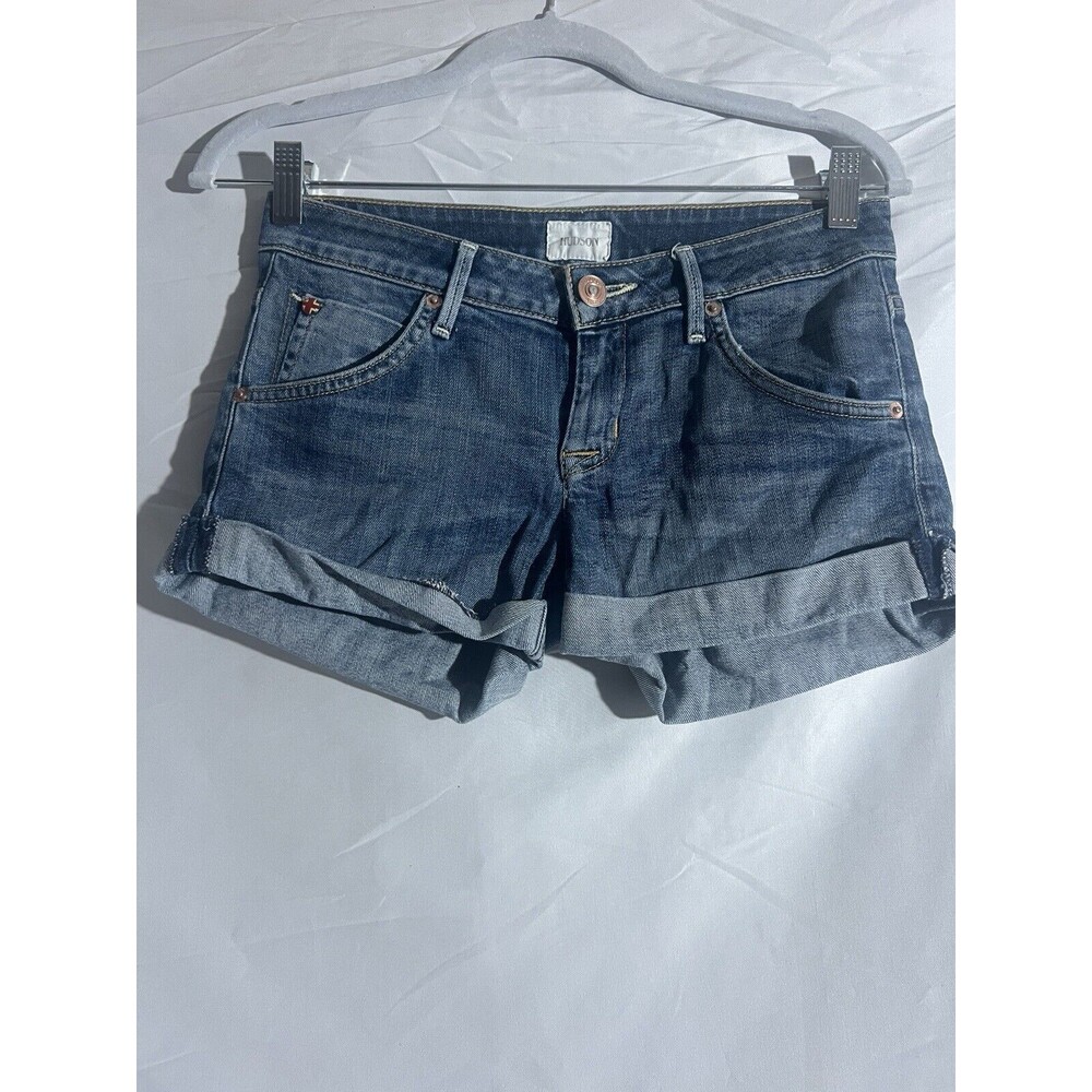 Hudson Hampton Woman's Cuffed Denim Shorts Union Jack Size 24 Flap Pockets